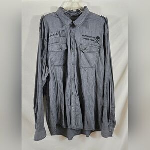 Buckle Affliction Men's Gray Long Sleeve Button Down Embroidered Shirt Size 3XL